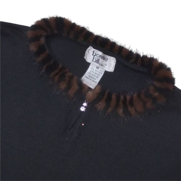 Vintage BONNIE and BILL MINK Trim SILK Blend SWEATER Black Long Sleeve SIZE M - Picture 4 of 10